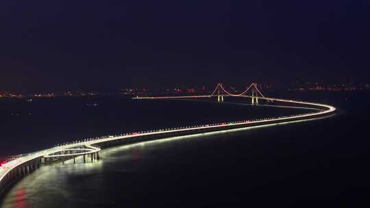 深圳中山翠亨新区深中大桥车流夜景日落航拍