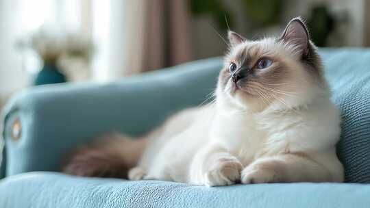 沙发上慵懒的布偶猫享受惬意时光