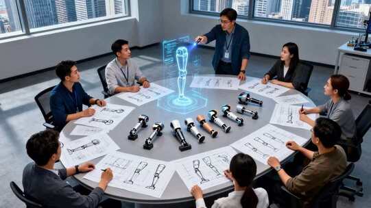 团队会议讨论机械手臂设计