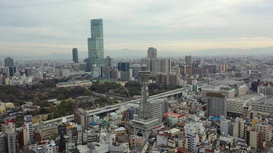 日本大阪阿倍野都市天际线夜景航拍