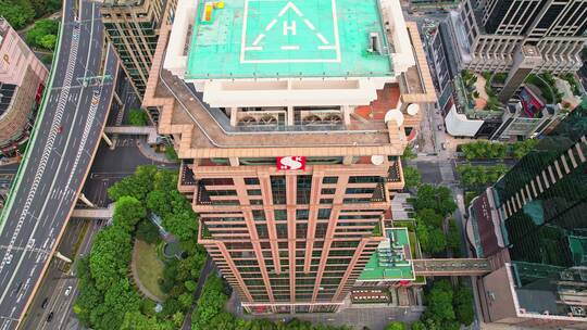 航拍俯视上海中环广场建筑外立面
