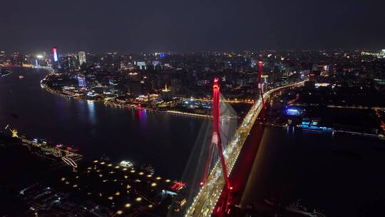 上海杨浦大桥桥梁交通夜景4k航拍