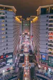 商业步行街夜市，柳州谷埠街夜景延时摄影