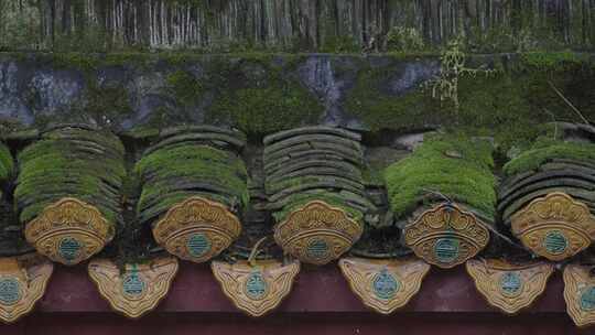 雨中青苔灰瓦古墙头06