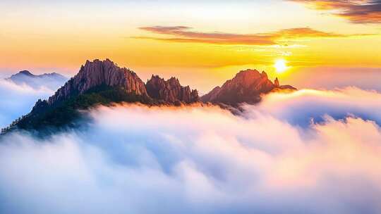 黄山日出云海云雾仙境壮丽河山自然风景