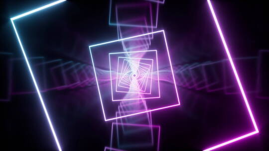 四边形霓虹光线隧道循环动画3D渲染