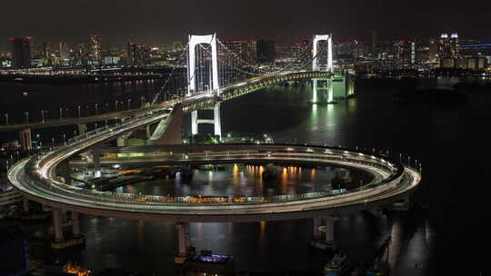 东京日本城彩虹桥天际线海港视频素材模板下载