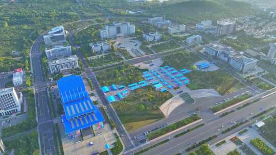 航拍枣庄市政府举办全国锂电产业博览会现场