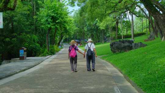 老夫老妻 老年夫妻 白头偕老逛公园散步视频素材模板下载