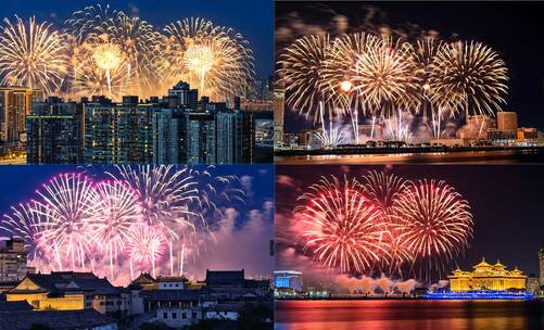 城市烟花过年春节节日烟花爆竹庆典跨年高清在线视频素材下载