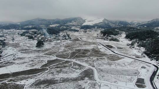 航拍农田农业种植冬天雪景