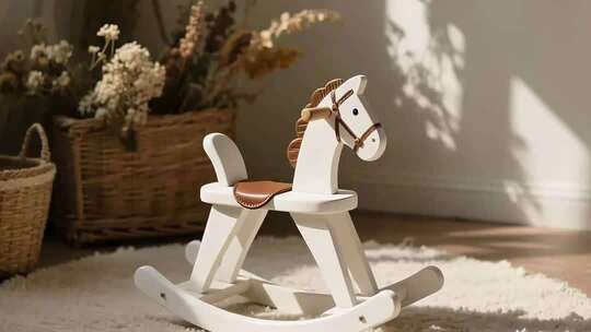 室内白色木质儿童摇摇马