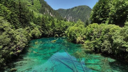 四川九寨沟夏天的航拍镜头4k