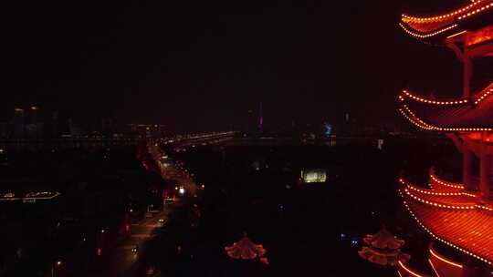 武汉黄鹤楼灯光夜景多角度航拍