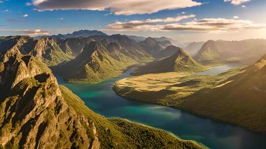 山峦湖泊自然风光全景