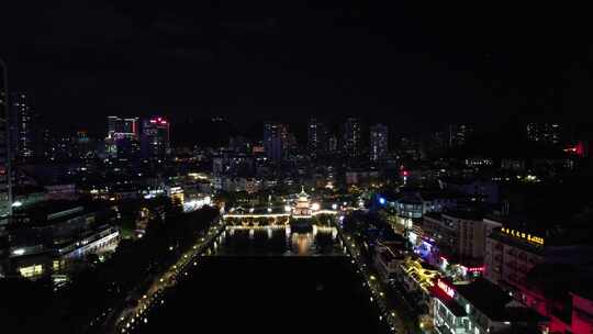 贵州贵阳南明河甲秀楼夜景航拍