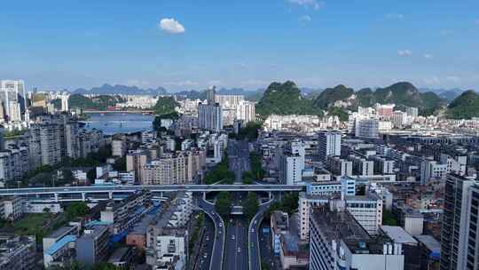 广西柳州飞蛾立交桥城市交通航拍
