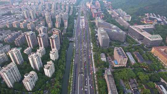 杭州西湖区天目山路城市风景航拍