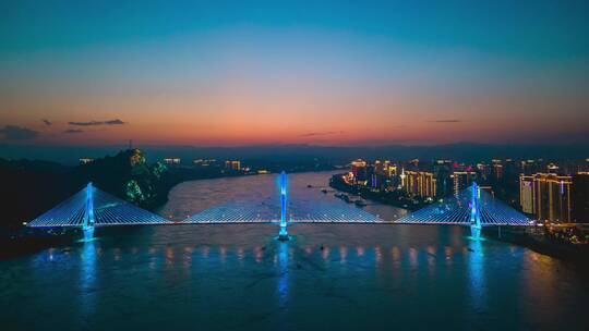 航拍宜昌夜景延时夷陵长江大桥夜景延时视频素材模板下载