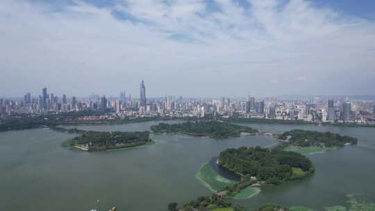江苏南京玄武湖城市天际线航拍