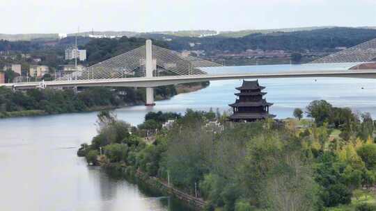 航拍衡阳城市风光湘江东洲岛绝美景色