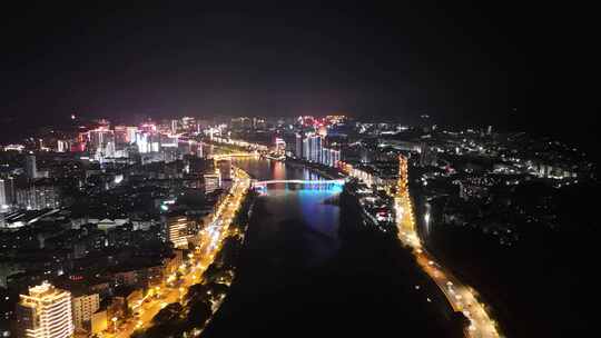 福建三明沙溪两岸城市夜景航拍