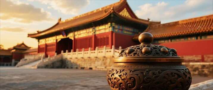 故宫古建筑前的铜制器物