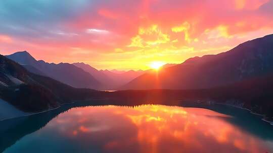 长白山天池夕阳彩霞4K