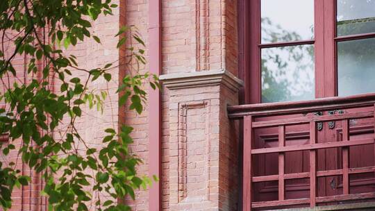 杭州城区红色砖墙古建筑视频素材模板下载