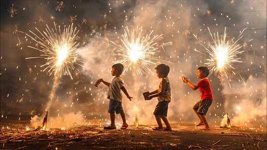 春节新年冬天年夜饭团圆烟花过年喜庆热闹气