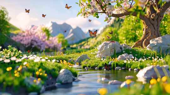 治愈系森林 池塘螃蟹小溪卡通三维动画片头