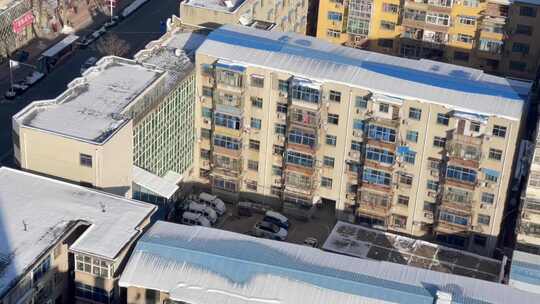 城镇居民楼屋顶雪景4视频素材模板下载