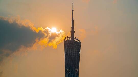 8k延时广东广州塔日落夕阳素材