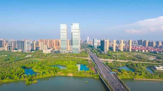 江西南昌艾溪湖大桥商务区CBD城市延时