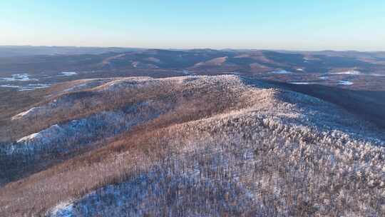 航拍大兴安岭林海雪原暮色