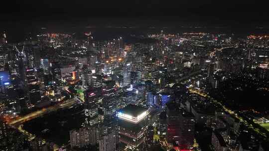 深圳南山区CBD高楼大厦夜景航拍