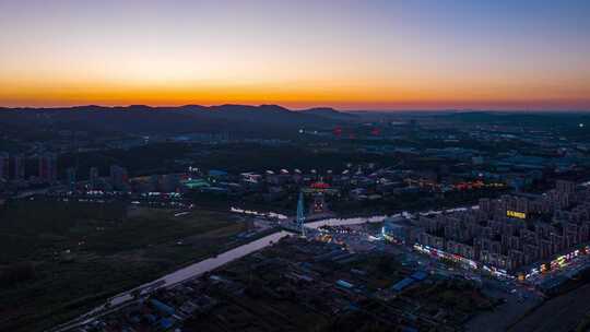 辽宁本溪市夜晚城市晚霞航拍延时