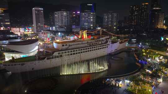 4K航拍深圳蛇口海上世界夜景19视频素材模板下载