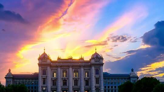 夕阳下欧式风格建筑物