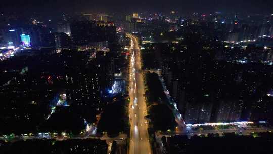 湖南省衡阳市文化馆夜景航拍4k