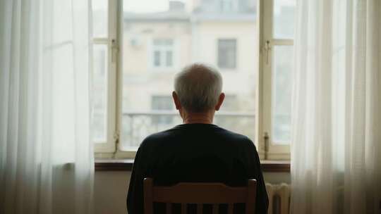 老人窗边独坐凝望