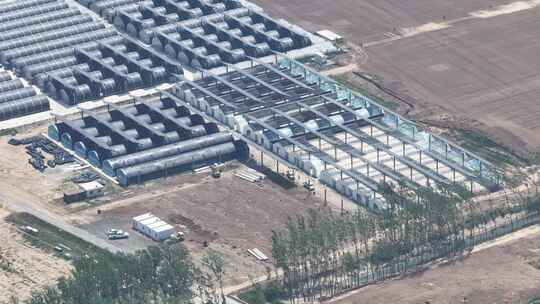 航拍农业大棚基地全景