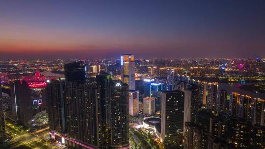 佛山新城CBD地标建筑群夜景航拍延时