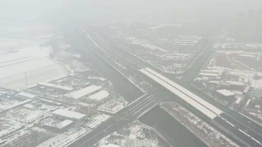 河北省石家庄市航拍城市道路雪景