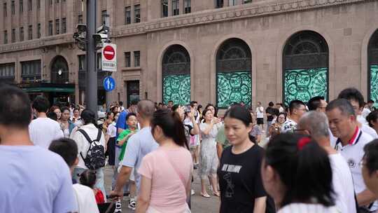 慢动作 人流 人群 旅游 暑假 上海人 南京路视频素材模板下载