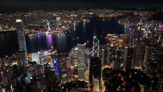 香港维多利亚港夜景航拍