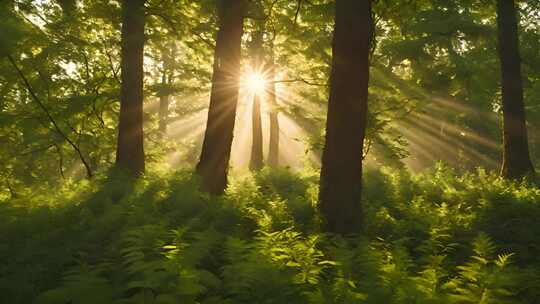 清晨森林树林植物 森林日出