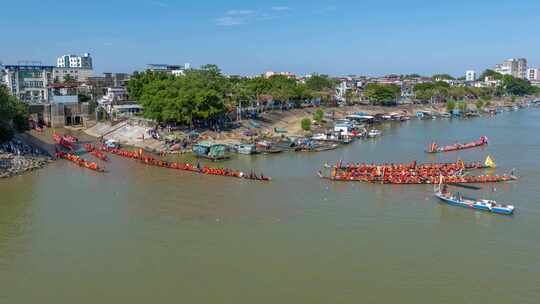 南海九江龙舟出海航拍延时