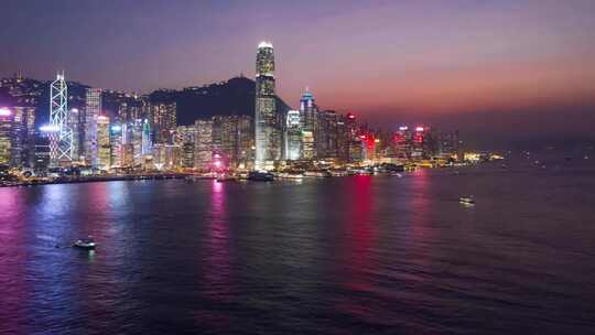 无人机航拍香港城市船只来往延时