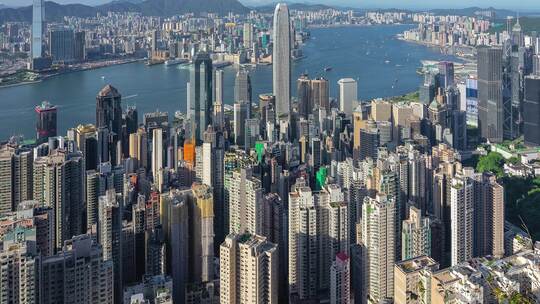 香港维多利亚港城市天际线海运延时